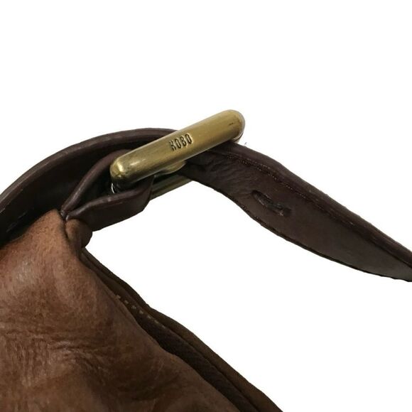 Hobo International Brand Camel Leather Shoulder Bag with Blue Floral Liner - Picture 9 of 13